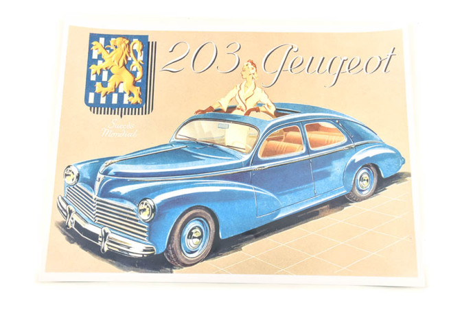 Poster of blue peugeot 203...