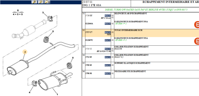 Intermediate exhaust pipe