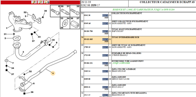 Intermediate exhaust pipe