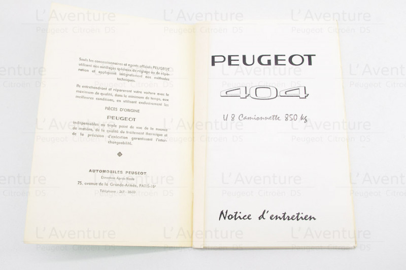 Notice entretien PEUGEOT 404 U8 plateau baché à vendre