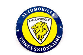 Enamelled round plate peugeot concession