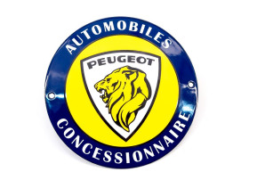 Enamelled round plate peugeot concession