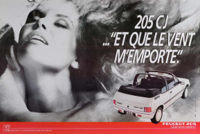 Affiche 205 cj blanche "vent" 1986