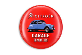 Red round metal plate 2cv garage